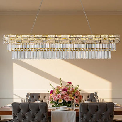 47.2" L Modern Crystal Chandelier, Gold Large Chandeliers for Dining Room, K9 Luxury Chandelier, Pendant Light Fixture, LED Chandelier for Living Room Kitchen Island Entryway
