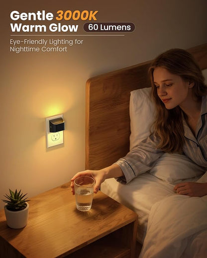 NIORSUN Night Lights Plug Into Wall, Auto Brightness Sensor Night Light, 3000K Warm White, Ultra-Slim Wall Light for Hallway Bathroom Bedroom Stairs, Black, 10 Pack