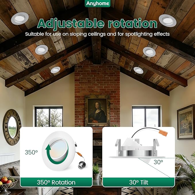 4 Inch Gimbal Led Recessed Lighting Retrofit,4 Retrofit Led Recessed Lighting,5 CCT 2700K-5000K Dimmable 8W 700LM,Compatible with TP24 Connector/E26 Bases,ETL & ES(4 Pack)