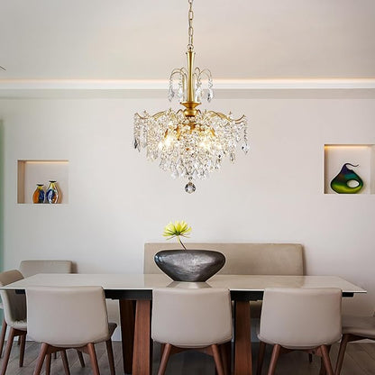 Crystal Chandeliers for Dining Room, Modern Gold Chandelier Light Fixture, Crystal Kitchen Ceiling Hanging Pendant Light 6 Lights for Living Room Hallway Bathroom Bedroom Foyer