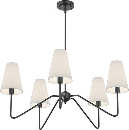 Electro bp;30" Dia 5-Arm Classic Chandeliers Matt Black with White Linen Shades,Light Fixture for Dining Room,Living Room,Bedroom,E12,200W;