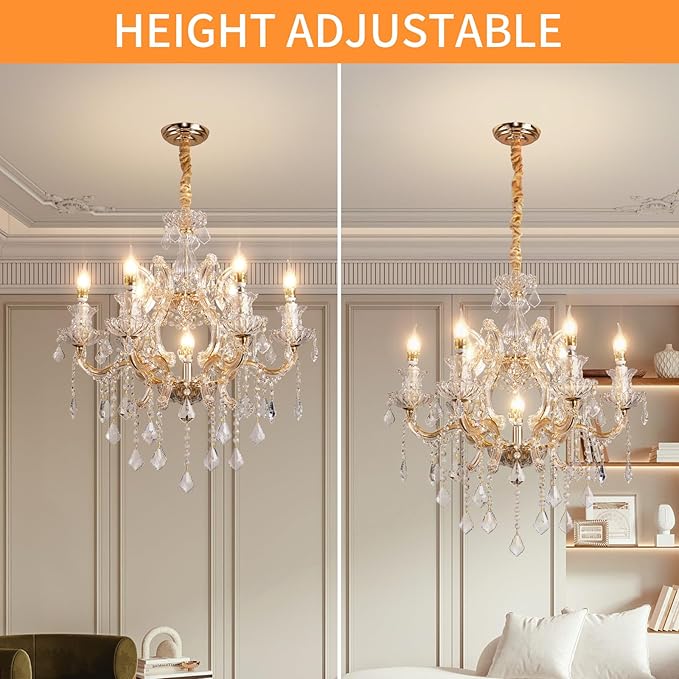 Luxurious K9 Crystal Chandelier for Living Room & Bedroom – Elegant Modern Ceiling Light, Adjustable Height, Energy-Efficient LED (7 Lights E12 Bulbs)