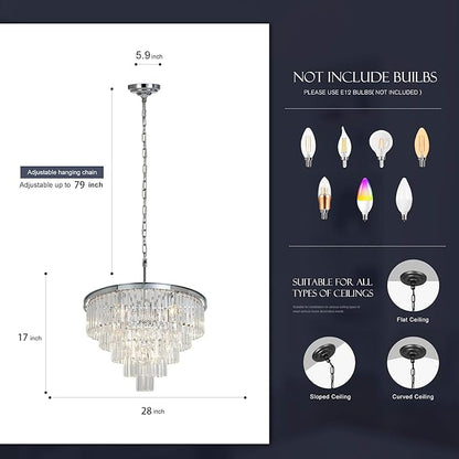 Crystal Chandelier Modern Chandeliers Lighting Pendant Ceiling Light Fixture 5-Tier for Dining Room Living Room Bedroom W28'' Chrome Finished 10 Lights