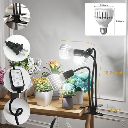 GooingTop Grow Light,36W (240Watts Equiv) 5000K White Full Spectrum LED Growing Lamp Clip on Desk for Indoor Plants,Bulbs Replaceable & Non-dimmable
