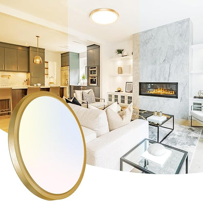 Peasur 12 Inch LED Ceiling Light Gold, 24W Slim Flush Mount Ceiling Light 3000K/4000K/6500K Adjustable, Modern Round Ceiling Lighting for Bedroom, Living Room, Kitchen