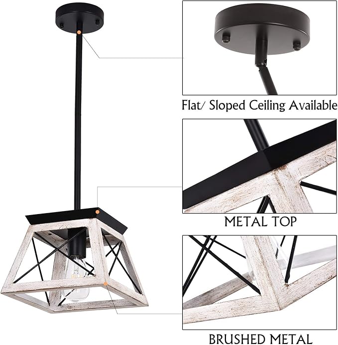 Luupyia 9.84Inches Farmhouse Pendant Light Fixture, Height Adjustable, White Small Rustic Pendant Lighting, Farmhouse Island Lighting Fixtures Hanging for Entryway Kitchen Hallway, E26