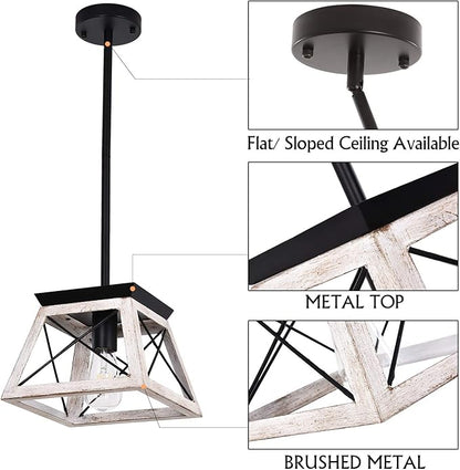 Luupyia 9.84Inches Farmhouse Pendant Light Fixture, Height Adjustable, White Small Rustic Pendant Lighting, Farmhouse Island Lighting Fixtures Hanging for Entryway Kitchen Hallway, E26