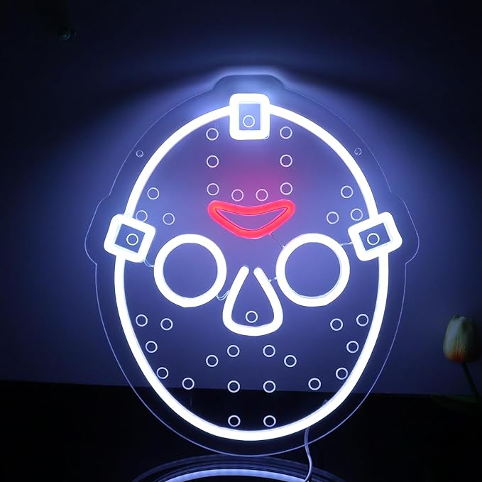 Horror Figure Neon Signs Neon Lights for Wall Decor, Dimmable LED Friday The 13th Neon with USB Power for Kids & Adults Room Decoration, Birthday Party Bar Home Halloween Gift14*12.2inch