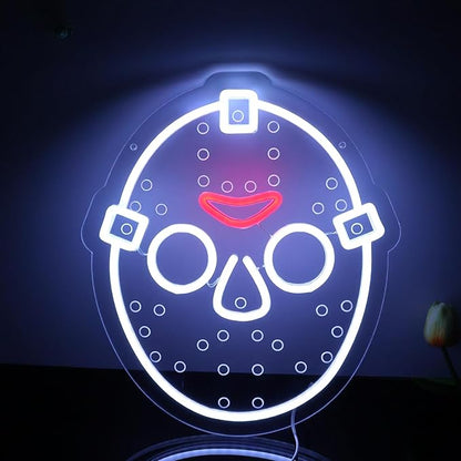 Horror Figure Neon Signs Neon Lights for Wall Decor, Dimmable LED Friday The 13th Neon with USB Power for Kids & Adults Room Decoration, Birthday Party Bar Home Halloween Gift14*12.2inch