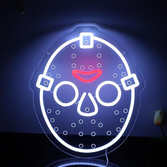 Horror Figure Neon Signs Neon Lights for Wall Decor, Dimmable LED Friday The 13th Neon with USB Power for Kids & Adults Room Decoration, Birthday Party Bar Home Halloween Gift14*12.2inch