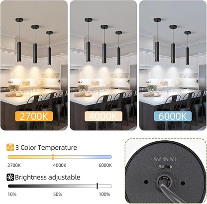 OKELI Black LED Mini Pendant Light, Dimmable Hanging Pendant with Adjustable Beam Angle, 3CCT 2700K–6000K Modern Pendant Light for Kitchen Island, Bar Counter or Bedroom, 12W 11.8", 3 Pack