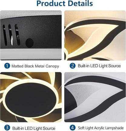 24" Modern Geometric Ceiling Light Fixture, Black Dimmable 3 Colors LED Close to Ceiling Light Fixtures with Remote, Low Profile Flush Mount Ceiling Light for Kitchen, Living Room