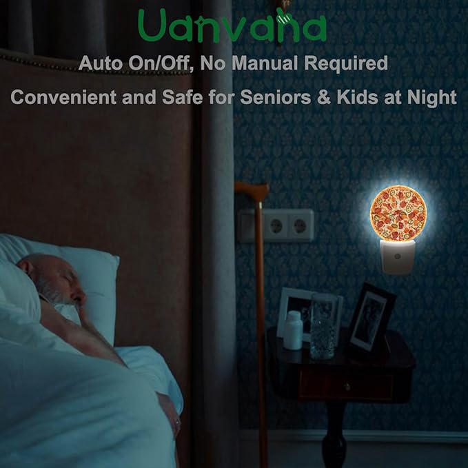Pizza Night Light Fast Food Sausage Pizza Cheese Plug-in Night Lights with Dusk-to-Dawn Sensor for Bedroom, Bathroom and Living Room 0.5W Sleep Friendly for Women/Girls/Boys Gift