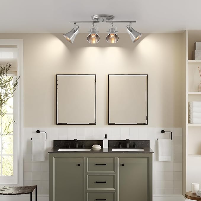 4-Light Track Lighting Fixtures Ceiling, Industrial Modern Kitchen Track Lighting, Nickel Directional Ceiling Light, for Kitchen Island, Dining Room, Living Room