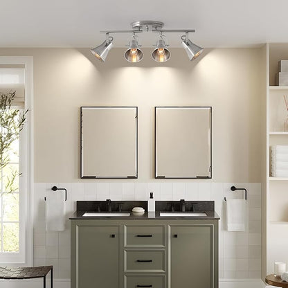 4-Light Track Lighting Fixtures Ceiling, Industrial Modern Kitchen Track Lighting, Nickel Directional Ceiling Light, for Kitchen Island, Dining Room, Living Room