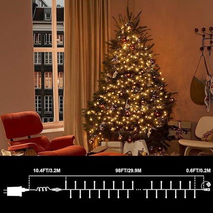300LED 99FT Warm White String Lights Indoor Outdoor, Connectable Christmas Tree Lights Waterproof 16 Modes with Timer, Clear Wire Fairy Twinkle Light Plug in for Bedroom Wedding Party Xmas Decorations