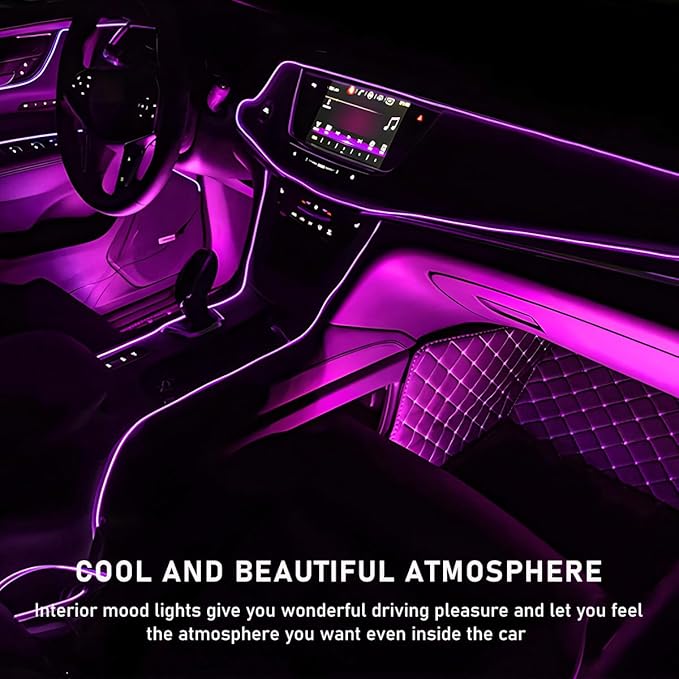 Ohleats Car LED Strip Light, 24 LED RGB Auto Interior Atmosphere Lights, Cigarette Lighter Under Dash Ambient Night Light, Interior Decorative Lamp Lighting Kit Car Accessories (Pink Purple)