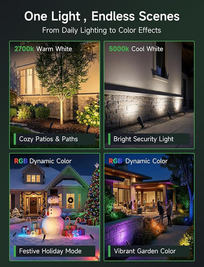 Smart RGBCW Low Voltage Landscape Lighting for Tree, 12v Outdoor Color Changing Spotlights, App & Remote Control, Replaceable Bulb, IP65 Waterproof, Transformer and Wire Not Included, 4 Pack