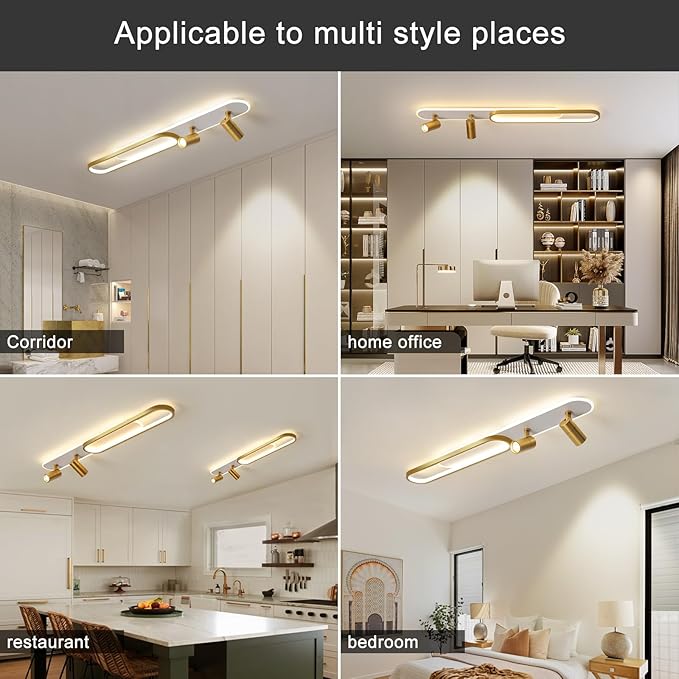 Modern LED Ceiling Light 47.2 Inch Linear Ceiling Lights with Remote Control Adjustable Light 3000K/4500k/6000K Gold Long Ceiling lamp for Living Room Kitchens Bedroom Dining Rooms Office