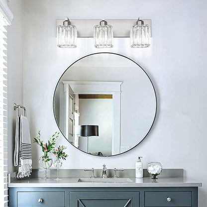 Aipsun Brushed Nickel Vanity Light Bathroom Lighting Fixtures 3 Light Crystal Modern Bathroom Vanity Light (Exclude Bulb)