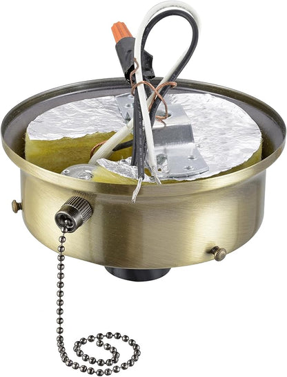 Aspen Creative 22104-07-1, Flush Mount Ceiling Fixture Shade Holder Kit with On/Off Pull Chain Switch in Antique Brass Finish 4-1/2" Fitter, 5" Diameter x 1-3/4" Height