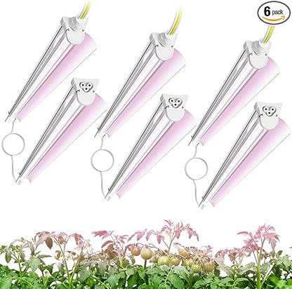 Elaruslux 6 Pack 4FT Plant Grow Light,T8 Pinkish White Full Spectrum, with ON/Off Switch & Timed Function,Aluminum Reflector, Linkable,Plant Growing Lamp Fixture for Greenhouse Indoor