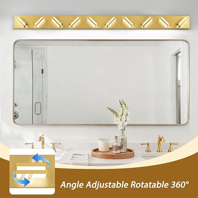 IZORRO LED Modern Bathroom Lights Fixtures(10-Light,Dimmable),Gold Acrylic Wall Lighting,Vanity Lights for Bathroom Over Mirror - 6000k 46In （No Assembly Required）