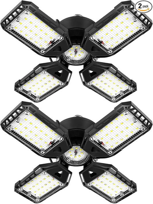Aoretic LED Garage Lights Bulb 2 Pack -120W, 12000LM 6500K Led Shop Light with 4+1 Deformable Panels, Basement Barn Light Garages Ceiling Lights, E26/E27 for Garage, Warehouse, Shop