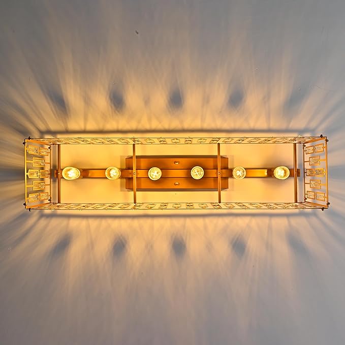 Garwarm 38.7 inch Gold Crystal Chandelier for Living Room, 6-Light Rectangle Flush Mount Ceiling Light Modern Chandeliers for Dining Room,Kitchen Chandeliers Over Table