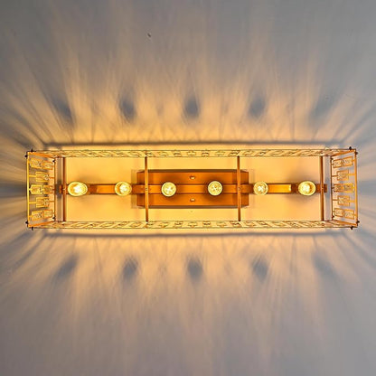 Garwarm 38.7 inch Gold Crystal Chandelier for Living Room, 6-Light Rectangle Flush Mount Ceiling Light Modern Chandeliers for Dining Room,Kitchen Chandeliers Over Table