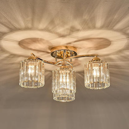 Crystal Chandelier, Modern Elegant Ceiling Light E26 Base Easy Installation Durable Metal Frame for Living Room Bedroom Dining Room,Golden