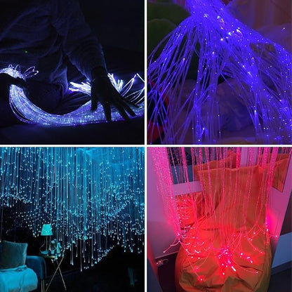 AZIMOM 50pcs 9.8ft Side Glow Fiber Optic Sensory Light for Autism Room,16W Twinkle&Sound Activated Light Box,Fiber Optic Curtain 3x0.75mm Flash Point Light Up Cable
