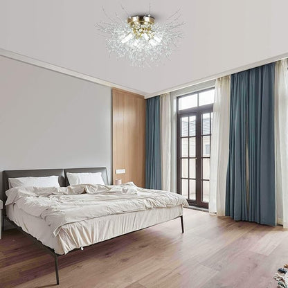 HMVPL Flush Mount Ceiling Lights, Modern Gold Crystal Sputnik Firework Close to Ceiling Lamp LED Ceiling Lighting Fixtures for Bedroom Kitchen Island Hallway Entryway Porch Gazebo