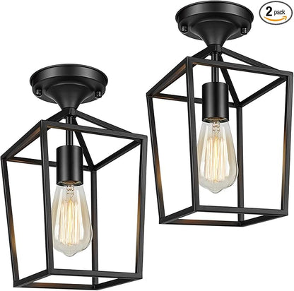 BesLowe 2-Pack Farmhouse Semi Flush Mount Ceiling Light Fixtures for Hallway, Industrial Close to Ceiling Lighting for Entryway Kitchen Foyer Laundry, Black