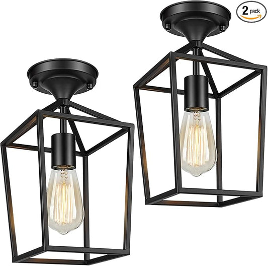 BesLowe 2-Pack Farmhouse Semi Flush Mount Ceiling Light Fixtures for Hallway, Industrial Close to Ceiling Lighting for Entryway Kitchen Foyer Laundry, Black