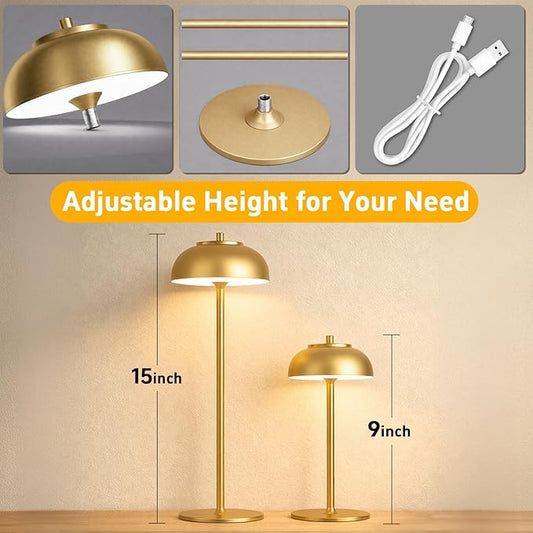 2 Pack Gold Led Cordless Table Lamps Rechargeable,Cordless Touch Lamp Battery Operated-Waterproof-for Outdoor Patio/Restaurants/Home/Dinner