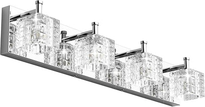 Ralbay Modern LED Chrome Vanity Lights - 4 Lights Crystal Bathroom Light Fixtures Over Mirror