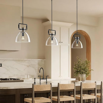 10 Inch Large Knurled Black Blown Glass Modern Kitchen Island Pendant Light Fixtures,1 Light Kitchen Island Pendant Lighting,Single Pendant Light,for Foyer, Entryway, Dining, Includes Two Bulbs