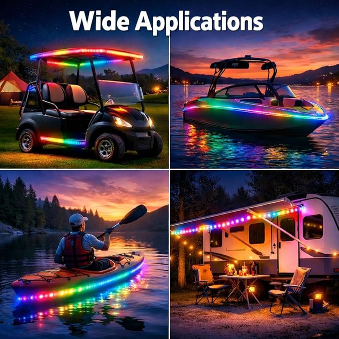 16.4FT Golf Cart Lights Battery Operated RGB+IC Dream Color Led Strip Lights for Golf Cart Canopy Roof Light, Wireless Waterproof Golf Carts Underglow Lights Strip with Remote for EZGO Yamaha Club Car