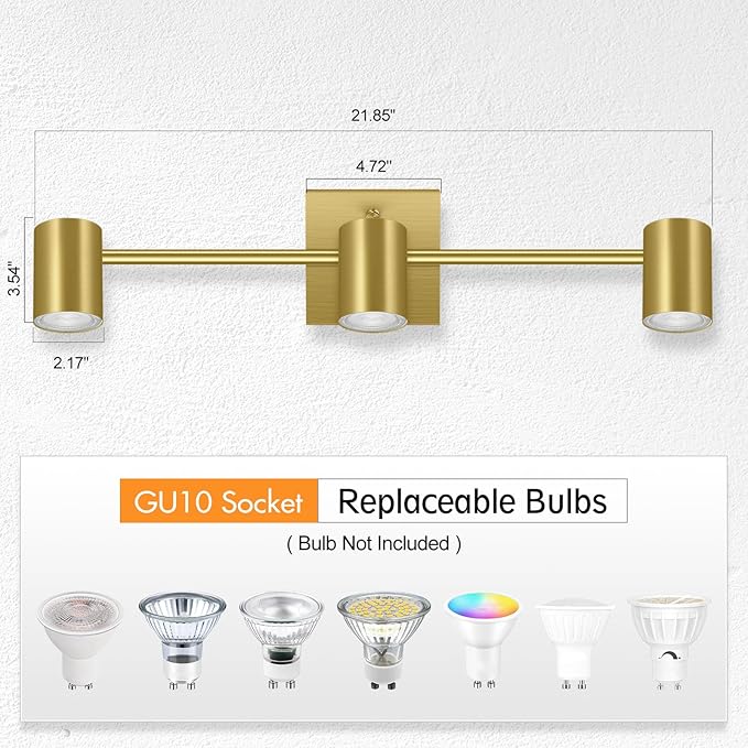 AUQUEE 3 Light Track Lighting Fixtures Ceiling, Gold Kichen Track Lighting, Rotatable Light Heads, Adjustable Modern LED Track Lights for Kitchen/Living Room/Hallway/Bar,GU10 Bulb Not Included
