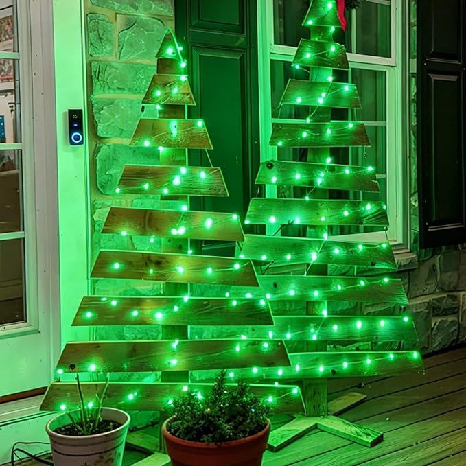 QITONG Green Solar Fairy Lights, 2 Pack Each 66ft 200 LED String Light Outdoor Waterproof, Silver Wire Christmas Twinkle Mini Lights with 8 Modes