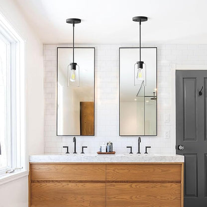 Zevluck Pendant Light Fixtures, Matte Black Pendant Lighting with 5 Adjustable Tubes, Hanging Light Fixtures with Clear Glass Shade, Tiltable Pendant Lighting for Kitchen Island, Dining Room, Bathroom