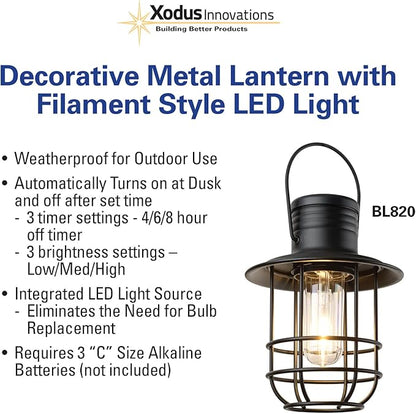 Xodus Innovations BL820-2 Battery-Operated LED Filament Style Lantern Outdoors Either Hanging or Standing , with Your Choice of 4, 6 or 8 Hour Automatic Timer