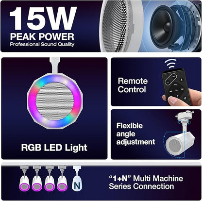 Gsou 3 Pack Track Light Bluetooth Speaker, Track Lighting Fixtures Ceiling, Track Light Speaker with 3.3FT Track Rails, RGB Color Changing, Music Sync, Ideal for Smart TV, Home Decoration,Kitchen,Game