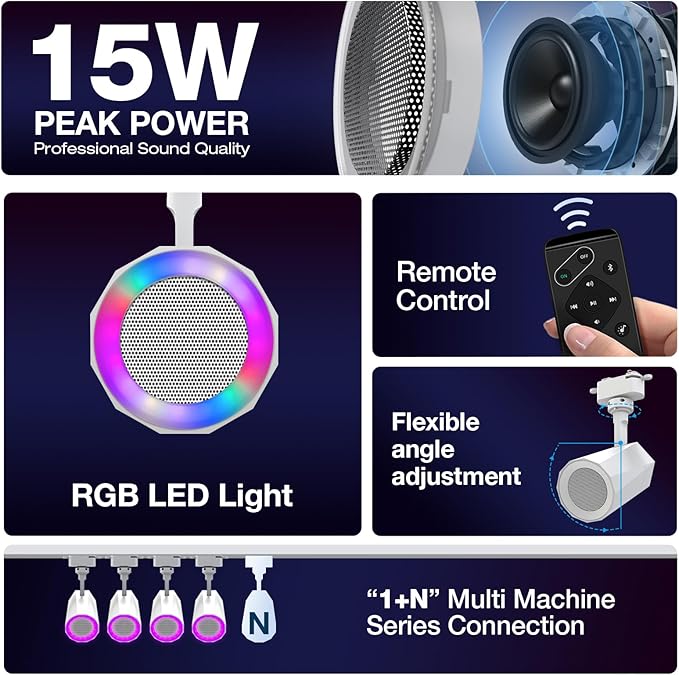 Gsou RGB Track Light Bluetooth Speakers, H Type Track Head/Rotatable/Plug in, Color Changing Lights, RGB Track Lighting Fixtures Ceiling Speaker for Smart TV, Home,Kitchen,Karaoke,Game,Macy’s Store