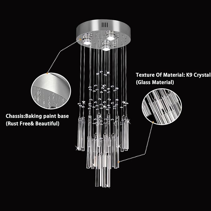 FRIXCHUR 11.8" Modern Crystal Chandelier 33.5" High Ceiling Chandeliers Small Bathroom Chandelier for Entryway Hallway Foyer Staircase