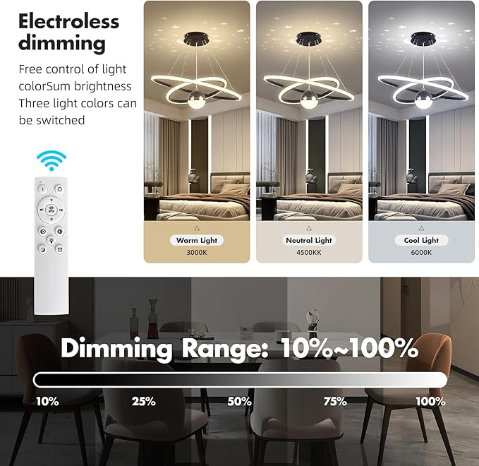 My Precious Modern Chandelier, Dimmable LED Chandelier with 3 Color Temp, Hanging Pendant Light for Kitchen Island, Modern Chandliers for Dinning Room, Bedroom, Living Room