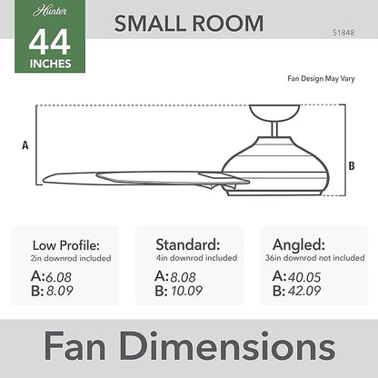 Hunter 44 inch Indoor Ceiling Fan No Light - White Modern Ceiling Fan without Light, 3 Blades, Standard Mount, For Bedroom, Living Room, or Kitchen, Wall Control - Presto 51848, Matte White