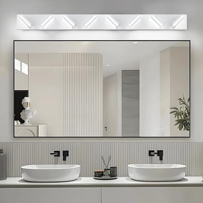 IZORRO LED Modern Bathroom Lights Fixtures(8-Light,Dimmable,360°Rotate),Matte White Acrylic Wall Lighting,Vanity Lights for Bathroom Over Mirror - 6000k 48In （No Assembly Required）