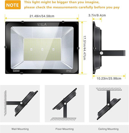 500W LED Stadium Flood Light Outdoor, 2750W Equivalent, 40000LM Super Bright Exterior Security Light, IP66 Waterproof, 6000K Daylight White, Commercial Light for Sports Fields and Counts